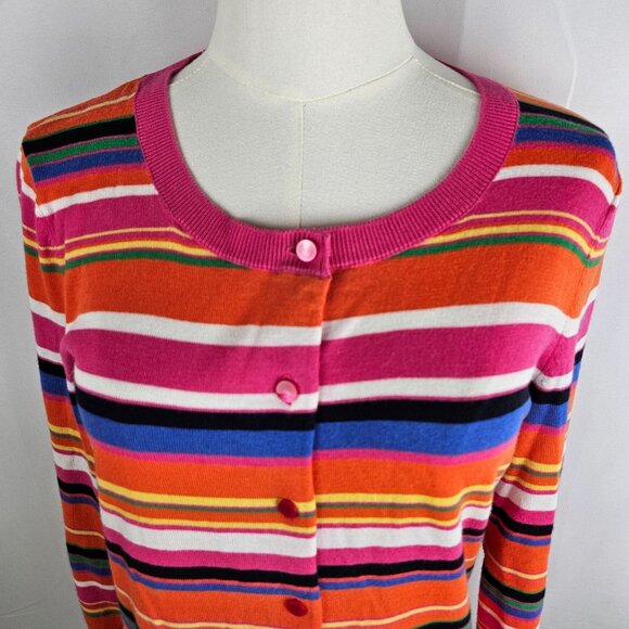Talbots Cardigan Medium Striped Multicolor Button-Up Sweater Colorful Rainbow - Picture 2 of 9